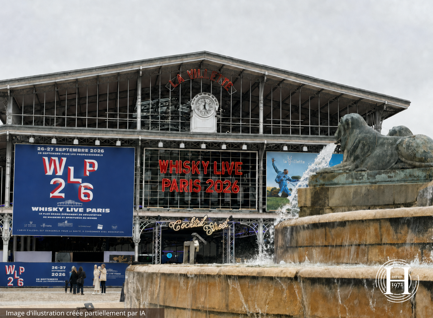 Entrée de la Grande Halle de la Villette pendant le Whisky Live Paris, lieu du Whisky Live Paris 2026