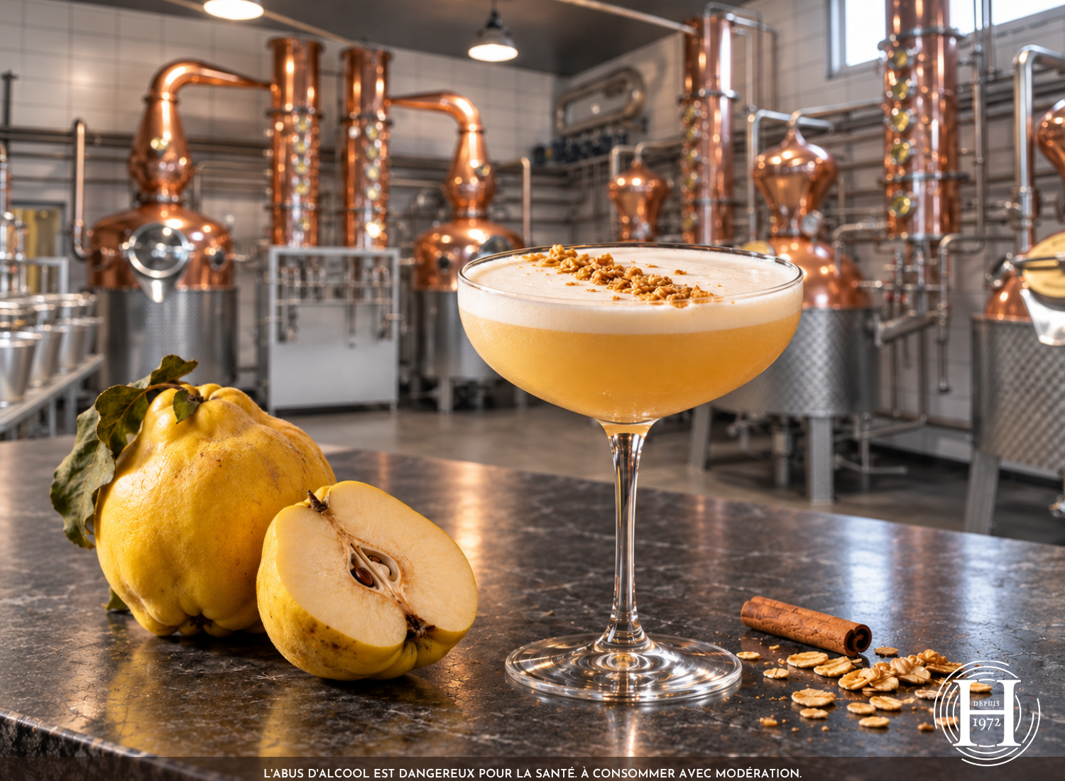 Cocktail au coing façon crumble Le Doré d'Uberach de la Distillerie HEPP