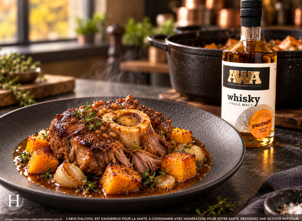 Jarret de veau braisé au whisky et butternut de la Distillerie HEPP